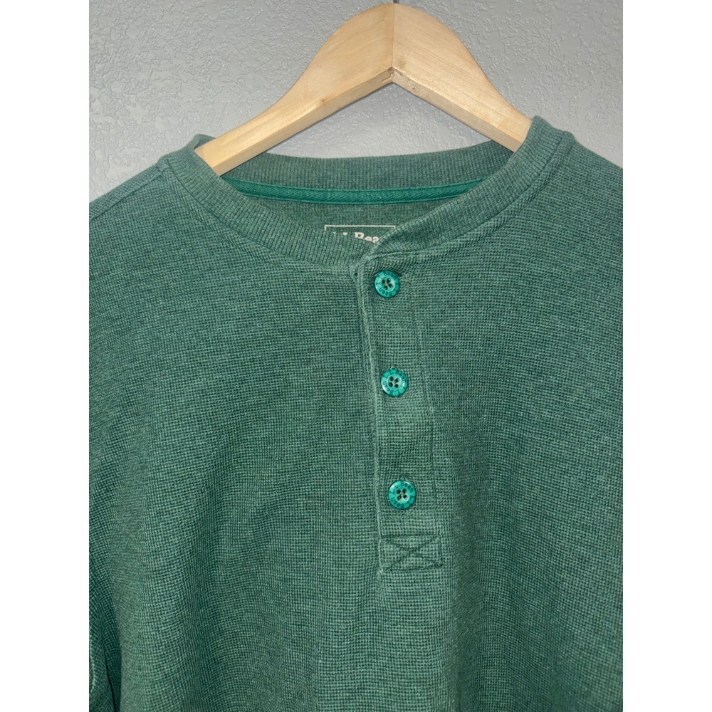 LLBean Mens Green Long Sleeve Henley Thermal Shirt Top Size M Reg - Picture 3 of 5